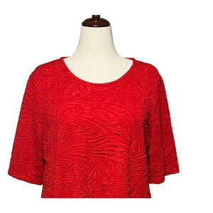 Ali Miles Top Womens XL Red Textured Asymmetric Hem Tunic Short Sleeve